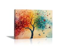 DunPei Abstract Tree of Life Wall Art, The bird next to the tree of life Abstract Wall Art for Living Room Bathroom Office - 80x120cm Framed(Yellow)