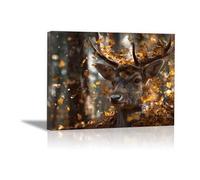 DunPei Animal Canvas Wall Art Deer head A perfect wall art living room bedroom kitchen dining room bathroom bars wall decor(brown)-50x70cm Framed