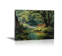 DunPei Animal Canvas Wall Art Deer in the Forest A perfect wall art living room bedroom kitchen dining room bathroom bars wall decor(pink)-60x90cm Framed