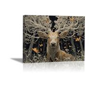 DunPei Animal Canvas Wall Art Deer in the Forest A perfect wall art living room bedroom kitchen dining room bathroom bars wall decor(brown)-50x70cm Framed