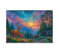 DunPei Animal Canvas Wall Art Deer in the Forest A perfect wall art living room bedroom kitchen dining room bathroom bars wall decor(pink)-60x90cm Unframed