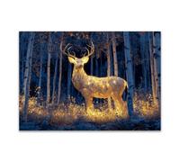 DunPei Animal Canvas Wall Art Deer in the Forest A perfect wall art living room bedroom kitchen dining room bathroom bars wall decor(golden)-50x70cm Unframed