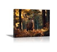 DunPei Animal Canvas Wall Art Deer in the Forest A perfect wall art living room bedroom kitchen dining room bathroom bars wall decor(brown)-70x100cm Framed