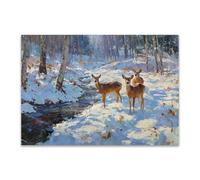 DunPei Animal Canvas Wall Art Deer in the Snow A perfect wall art living room bedroom kitchen dining room bathroom bars wall decor(white)-60x90cm Unframed