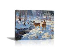 DunPei Animal Canvas Wall Art Deer in the Snow A perfect wall art living room bedroom kitchen dining room bathroom bars wall decor(white)-70x100cm Framed