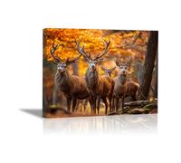 DunPei Animals Decor Canvas Wall Art a herd of deer home decoration such as living room bedroom kitchen bathroom dining room office(orange)-80x120cm Framed