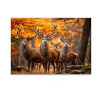 DunPei Animals Decor Canvas Wall Art a herd of deer home decoration such as living room bedroom kitchen bathroom dining room office(orange)-80x120cm Unframed
