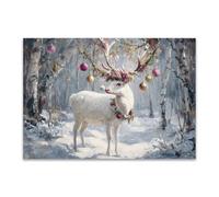 DunPei Animals Decor Canvas Wall Art Deer in the Forest home decoration such as living room bedroom kitchen bathroom dining room office(green)-60x90cm Unframed