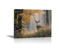 DunPei Animals Decor Canvas Wall Art Deer in the Forest home decoration such as living room bedroom kitchen bathroom dining room office(brown)-60x90cm Framed