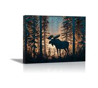 DunPei Animals Decor Canvas Wall Art Deer in the Forest home decoration such as living room bedroom kitchen bathroom dining room office(black)-50x70cm Framed