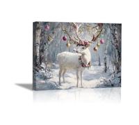 DunPei Animals Decor Canvas Wall Art Deer in the Forest home decoration such as living room bedroom kitchen bathroom dining room office(green)-60x90cm Framed