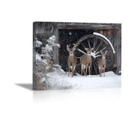 DunPei Art Canvas Painting Posters and Prints Animal Canvas Wall Art a herd of deer for Wall Decor and Home decorations Office Decor(grey)-70x100cm Framed
