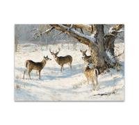 DunPei Art Canvas Painting Posters and Prints Animal Canvas Wall Art a herd of deer for Wall Decor and Home decorations Office Decor(white)-50x70cm Unframed