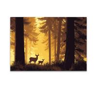 DunPei Art Canvas Painting Posters and Prints Animal Canvas Wall Art a herd of deer for Wall Decor and Home decorations Office Decor(golden)-60x90cm Unframed