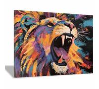 DunPei Canvas Prints Paintings The Abstract Lion Cool Animal painting,Modern Wall Artwork,for bathroom,bedroom,office,hallway and stairs Decor(The Abstract Lion)-70x100cm Framed