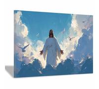 DunPei Christian Jesus Wall Art The Wise Jesus Canvas Prints Religious Wall Decor, Baptism Gifts, Serenity Prayer Wall Art for Bedroom, Prayer Room(multicolored)-70x100cm Framed