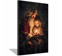 DunPei Christmas Canvas Wall Art, Kind hearted Santa Claus Decor Print Holiday Scene Painting Winter Aesthetic Artwork, Christmas Charm Holiday Gifts(golden)-50x70cm Framed