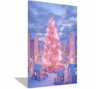DunPei Christmas Wall Art Decor abstract Christmas tree Pictures Christmas Canvas Poster Wall Art Prints Painting Artwork for Bedroom Living Room(pink)-30x45cm Framed
