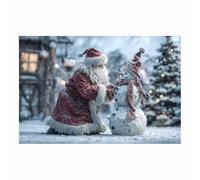 DunPei Christmas Wall Art Decor, Santa Claus and the Snowman Bathroom Pictures Prints for Wall, Winter Holiday Xmas Decoration Indoor(red and white)-60x90cm Unframed