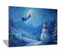 DunPei Christmas Wall Art Decor, Santa Claus and the Snowman Bathroom Pictures Prints for Wall, Winter Holiday Xmas Decoration Indoor(blue)-30x45cm Framed