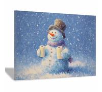 DunPei Christmas Wall Art Decor, The Festive Snowman Bathroom Pictures Prints for Wall, Winter Holiday Xmas Decoration Indoor(blue)-80x120cm Framed