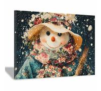 DunPei Christmas Wall Art Decor, The pretty snowman Bathroom Pictures Prints for Wall, Winter Holiday Xmas Decoration Indoor(multicolored)-70x100cm Framed