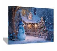 DunPei Christmas Wall Art Prints A Cozy Snowman Holiday Art Prints Painting, Farmhouse Xmas Poster, Gallery Wall Art Winter Print, Decor for Holiday(blue)-70x100cm Framed