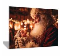 DunPei Christmas Wall Art Prints The Peaceful Santa Claus Holiday Art Prints Painting, Farmhouse Xmas Poster, Gallery Wall Art Winter Print, Decor for Holiday(golden)-50x70cm Framed