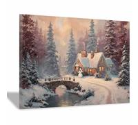 DunPei Cozy Christmas Wall art, Christmas Tree and Farmhouse Vintage Holiday Scene Easy to hang, Perfect Festive Background for Church Nursery Office Party Decoration(pink)-30x45cm Framed