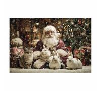DunPei Cozy Christmas Wall art, Santa Claus and the Rabbit Vintage Holiday Scene Easy to hang, Perfect Festive Background for Church Nursery Office Party Decoration(red)-80x120cm Unframed