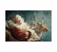 DunPei Cozy Christmas Wall art, Santa Claus and the reindeer Vintage Holiday Scene Easy to hang, Perfect Festive Background for Church Nursery Office Party Decoration(blue)-30x45cm Unframed