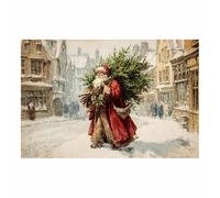 DunPei Cozy Christmas Wall art, Santa Claus on the Street Vintage Holiday Scene Easy to hang, Perfect Festive Background for Church Nursery Office Party Decoration(multicolored)-80x120cm Unframed