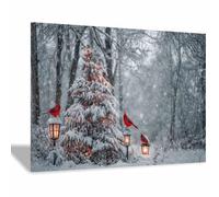 DunPei Cozy Christmas Wall art, The Christmas Tree in the Snow Vintage Holiday Scene Easy to hang, Perfect Festive Background for Church Nursery Office Party Decoration(grey)-80x120cm Framed