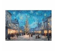 DunPei Cozy Christmas Wall art, The Christmas tree on the street Vintage Holiday Scene Easy to hang, Perfect Festive Background for Church Nursery Office Party Decoration(blue)-60x90cm Unframed