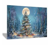 DunPei Cozy Christmas Wall art, The Moon and the Christmas Tree Vintage Holiday Scene Easy to hang, Perfect Festive Background for Church Nursery Office Party Decoration(green)-80x120cm Framed
