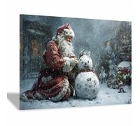 DunPei Cozy Christmas Wall art, The Peaceful Santa Claus Vintage Holiday Scene Easy to hang, Perfect Festive Background for Church Nursery Office Party Decoration(blue)-60x90cm Framed