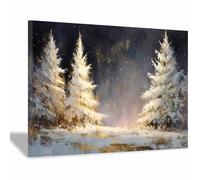 DunPei Cozy Christmas Wall art, The preety Christmas tree Vintage Holiday Scene Easy to hang, Perfect Festive Background for Church Nursery Office Party Decoration(white)-70x100cm Framed