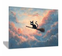 DunPei Decor Halloween Wall Art Prints, Flying Cats Canvas Painting,Home Decor Autumn Posters for Bedeoom, Gallery, Bathroom(pink46)-80x120cm Framed