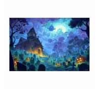 DunPei Halloween Canvas Wall Art Abstract castle for Living Room Decoration Poster Painting Prints, Fall Canvas Art for Bedroom Home Decor Living Room(Blue73)-30x45cm Unframed