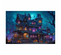 DunPei Halloween Canvas Wall Art Castle and Pumpkin - Poster, Fall Decorations for Home, Vintage Decor Indoor for Living Room, Bedroom & Party(Purple;108)-30x45cm Unframed