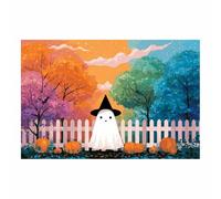 DunPei Halloween Canvas Wall Art Ghosts and Trees for Living Room Decoration Poster Painting Prints, Fall Canvas Art for Bedroom Home Decor Living Room(Orange37)-60x90cm Unframed