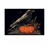 DunPei Halloween Decorations Indoor Wall Decor: Crow and Pumpkin Canvas Poster, Halloween Wall Art, for Bedroom Office Decor(black48)-30x45cm Unframed