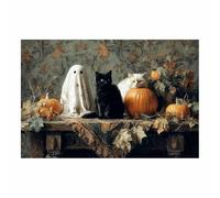 DunPei Halloween Home Decoration catss and Ghosts Canvas Wall Art Poster Decor Picture for Living Room Bedroom Decoration Prepare To Hang(Multicolor43)-30x45cm Unframed
