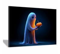 DunPei Halloween Home Decoration Cute Ghost Canvas Wall Art Poster Decor Picture for Living Room Bedroom Decoration Prepare To Hang(Black99)-80x120cm Framed