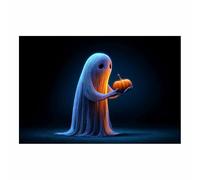 DunPei Halloween Home Decoration Cute Ghost Canvas Wall Art Poster Decor Picture for Living Room Bedroom Decoration Prepare To Hang(Black99)-50x70cm Unframed