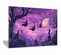 DunPei Halloween Home Decoration Witch Castle Canvas Wall Art Poster Decor Picture for Living Room Bedroom Decoration Prepare To Hang(Purple167)-50x70cm Framed
