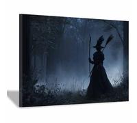 DunPei Halloween Wall Art Prints, The Witch of the Forests Canvas Painting, Halloween Pictures Wall Decor, Decor for Bedroom Gallery Bathroom(light gray74)-70x100cm Framed
