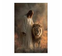 DunPei Jesus Canvas Wall Art Jesus and the Lions Wall Decor Picture Painting Jesus Praying Printed Poster for Bedroom Church Decoration Ready to hang(brown95)-30x45cm Unframed