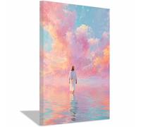 DunPei Jesus Canvas Wall Art Jesus in the Sea Wall Decor Picture Painting Jesus Praying Printed Poster for Bedroom Church Decoration Ready to hang(pink137)-30x45cm Framed
