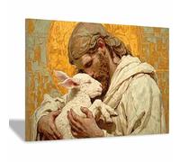 DunPei Jesus Canvas Wall Art The humble Jesus Safe In Decor Picture Painting Poster Prints for Bedroom Dining Room Home Decoration Prepare to hang(multicolored)-60x90cm Framed
